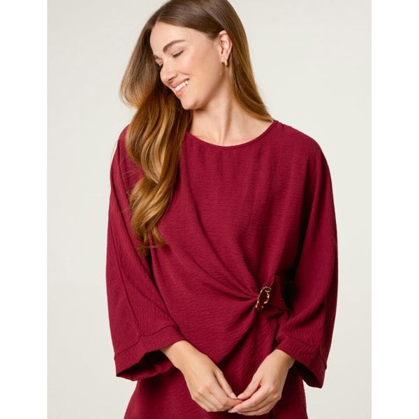 Blue Vanilla Detail Side Gathered Blouse - Wine