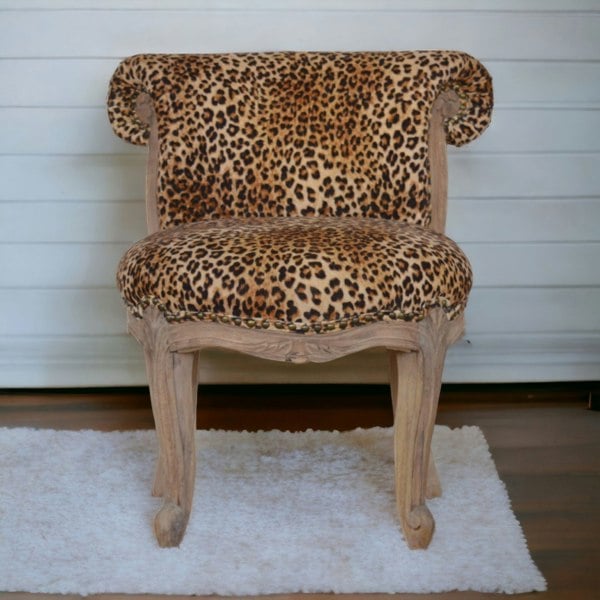 Artisan Furniture Solid Wood Leopard Print Studded Chair