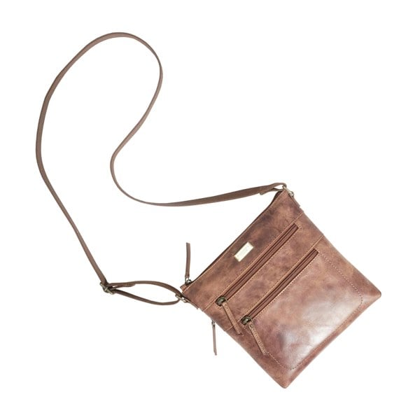 Assots London 'CORI' Distressed Tan Real Leather Crossbody Bag
