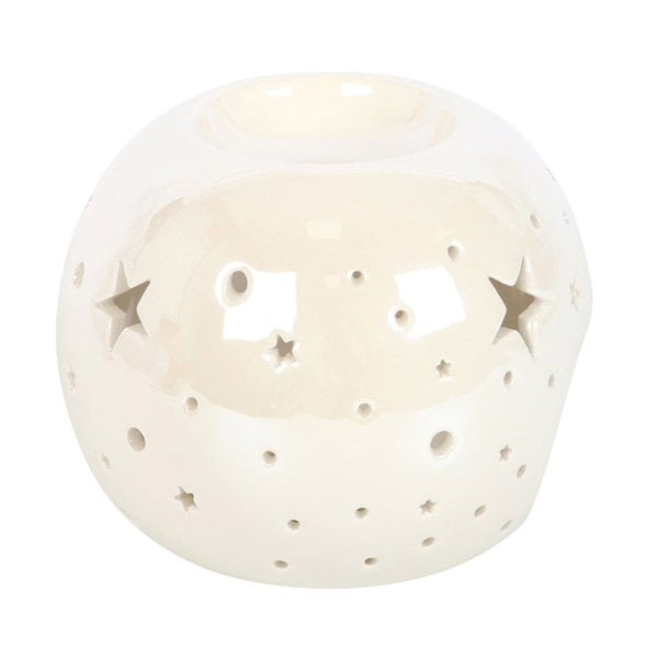 Serano White Iridescent Star Oil Burner and Wax Warmer
