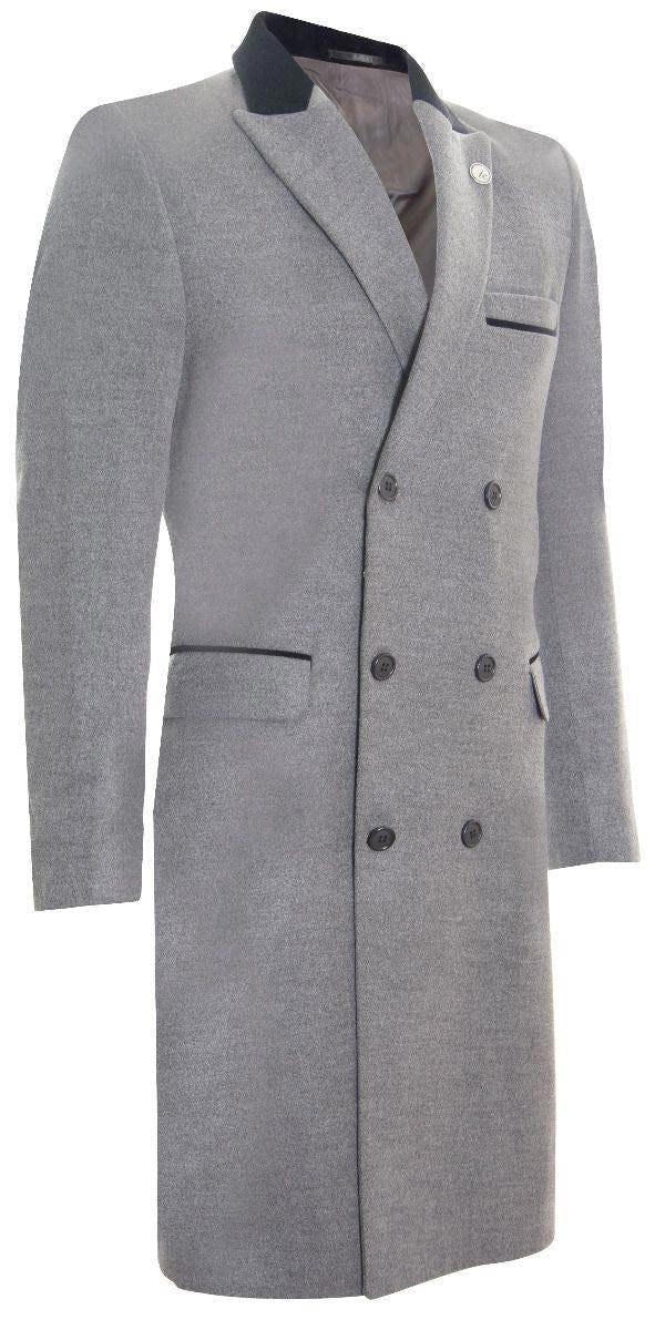 TruClothing Mens 3/4 Long Double Breasted Grey Overcoat Wool Coat Peaky Blinders