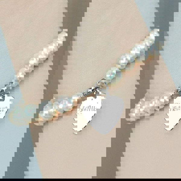 Personalised Memento Company Personalised White Freshwater Pearl Scripted Name Bracelet
