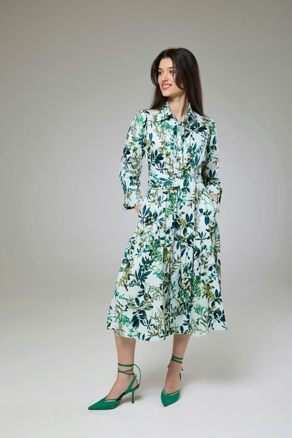 Isha's Timeless collection Flourish Green Flora Sleeved Dress