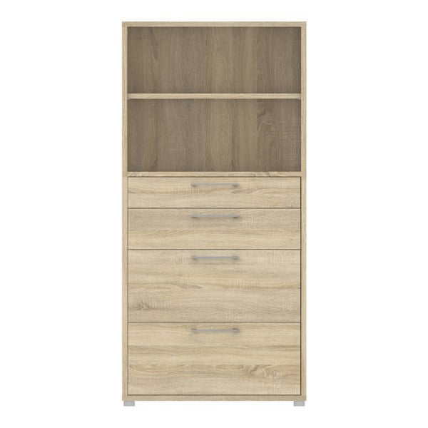 Furniture To Go Prima Bookcase 1 Shelf with 2 Drawers 2 File Drawers in Oak