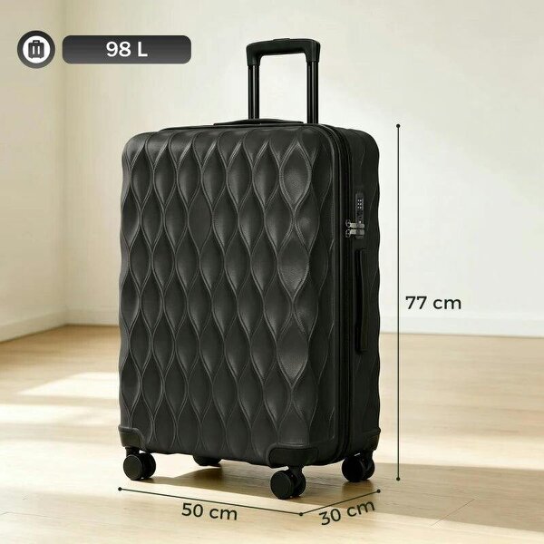 28Inch Suitcase, ABS Hard Shell Checked Luggage with TSA Lock, Spinner Wheels, Telescopic Handle, Black