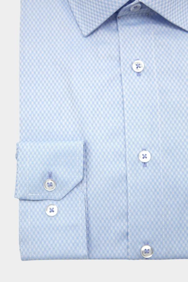 Blue Textured Cotton Long Sleeve Shirt