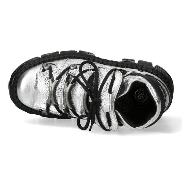 New Rock M-106WALL-C16 Metallic Silver Black Leather Gothic Ankle Boots