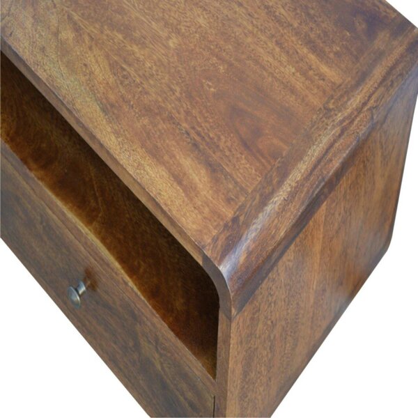 Wyld Haus Ostuni Low Curved Chestnut Mango Wood TV Media Unit 2 Drawers and Open Shelf