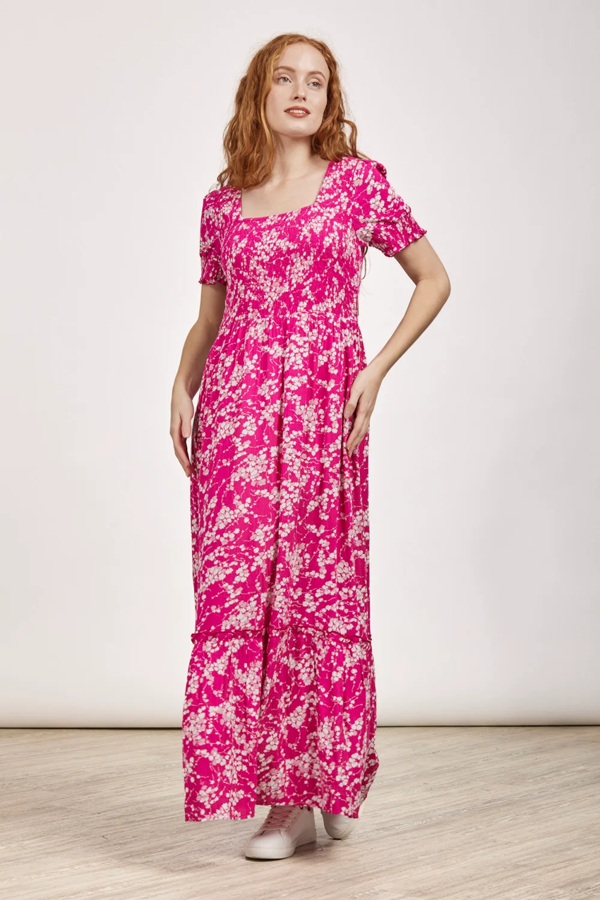 Mudflower Leaf Print Maxi Dress