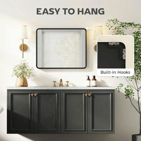 Bobobiy Rectangular Wall Mirror with HD Glass - Black