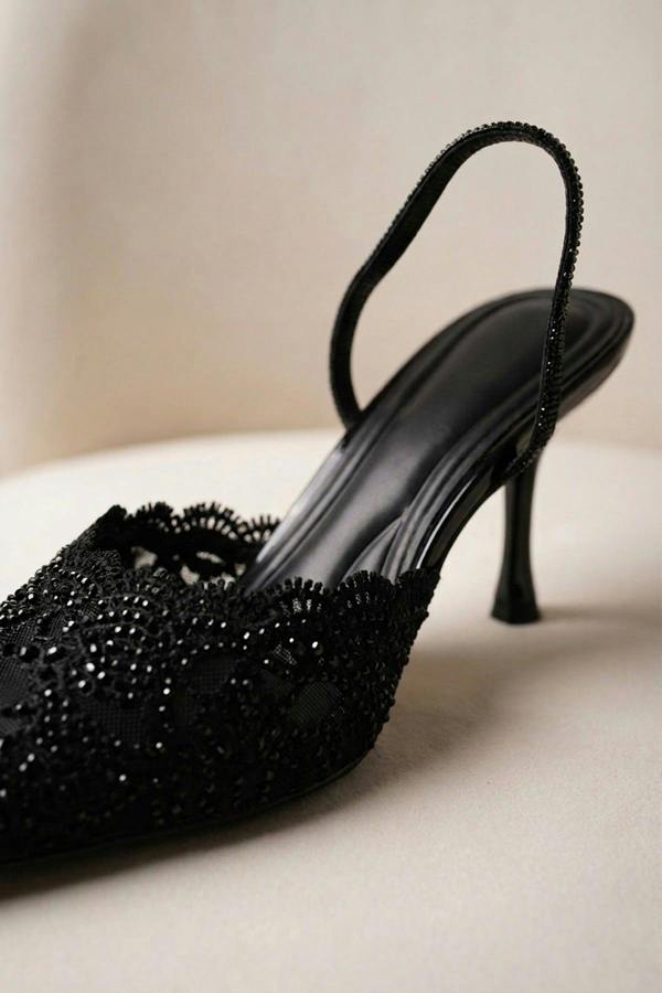 ikrush Genevieve Embellished Lace Mesh Pointed Heels