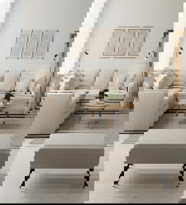 Premium off white creamy stitched design plain lid footstool bench or coffee table - ISTOOLS