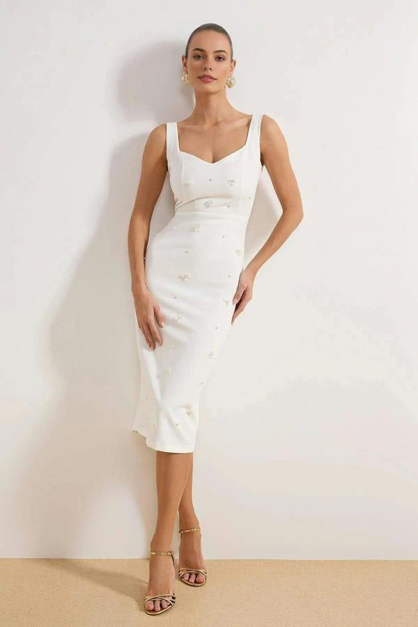 WOVCOR Floral Applique Detail Lined Woven Bride Dress