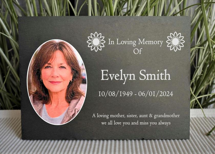 Memorials Direct Photo Slate Memorial Plaque, Sunflower, Add a Portrait & Personalised Text | 35×25cm (14×10”)