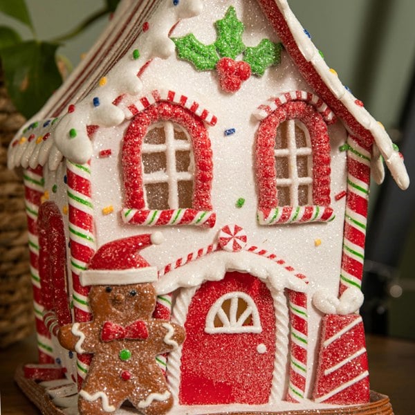 Samuel Alexander 20cm Battery Operated Light up Gingerbread Candy Cabin with Warm White LEDs