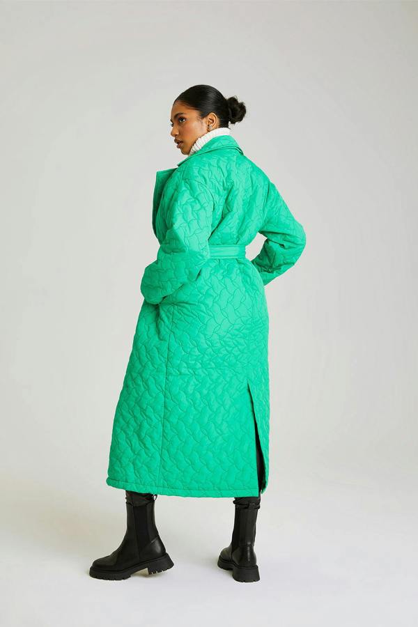 Urban Bliss Green Longline Quilted Belted Coat