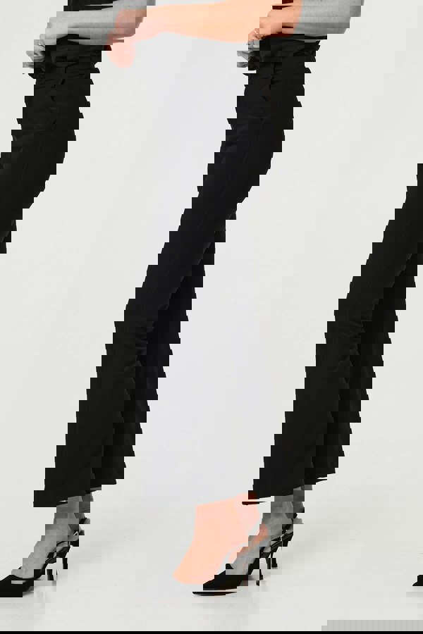 Black | High Waist Slim Flared Trousers

