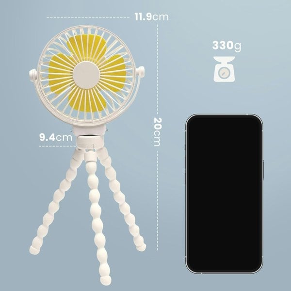 Generise Mini Rechargeable Portable Octopus Desk / Pram Fan (4000mAh) - White