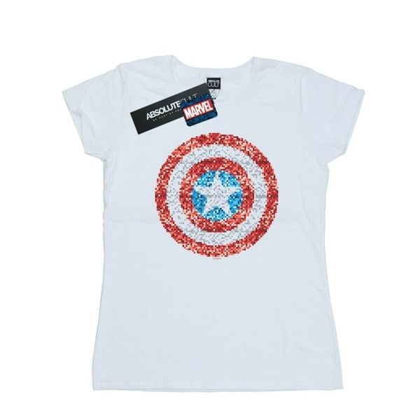 Marvel Womens/Ladies Captain America Pixelated Shield Cotton T-Shirt - White