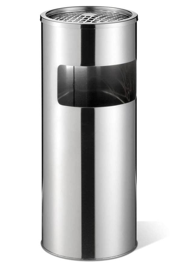 Durable Round Stainless Steel Waste Bin with Sand Ashtray | 17L | Silver