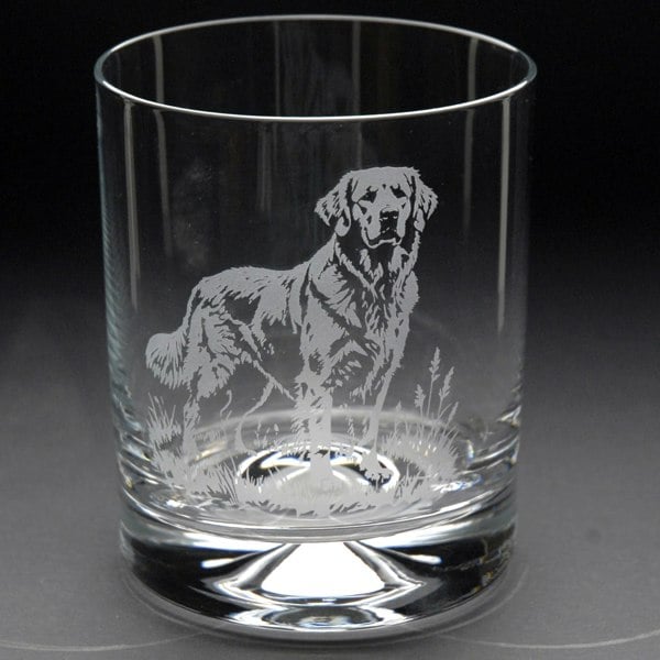 Glyptic Glass Art Golden Retriever Dog Whiskey Tumbler Glass - Hand Etched/Engraved Gift
