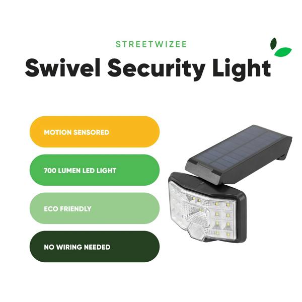 Gardenwize Solar Security Light – Swivel Motion Sensor LED Floodlight