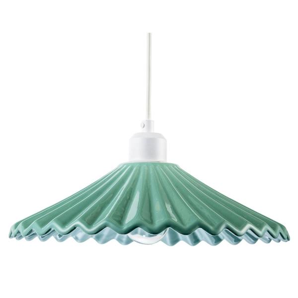 Emerald Green Nova Gloss Ceramic Pendant Light Shade with Rippled Body Image 4