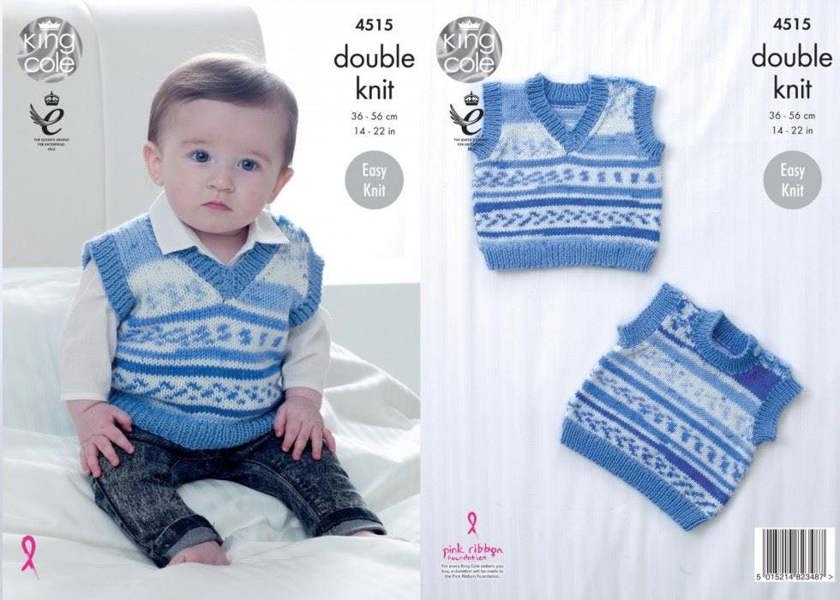 King Cole Cherish Knitting Pattern 4515, Slipovers for Baby, 14 inch - 22 inch - Easy