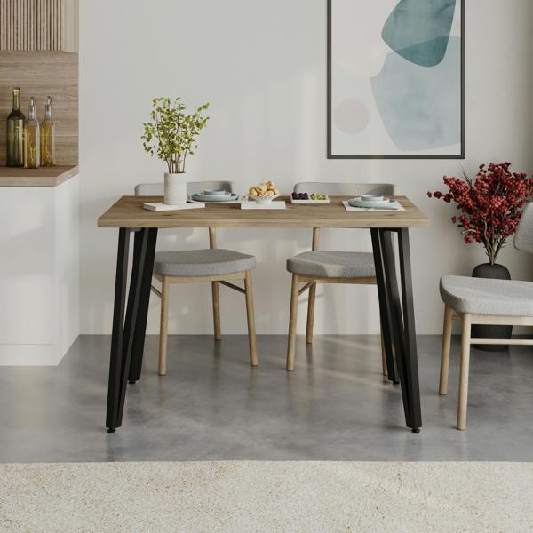 Decortie Xana Compact Rectangular Dining Table 4 Seater, Black Plastic 4-Legs Kitchen Table Dining Room 120x77.5cm Natural Oak