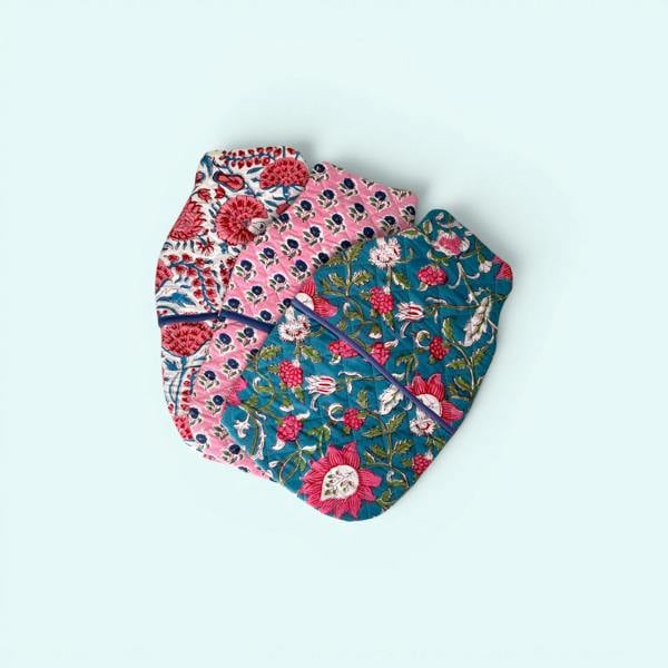 Hayley & Co Hot Water Bottle Cover - Red Floral Cotton Block Print