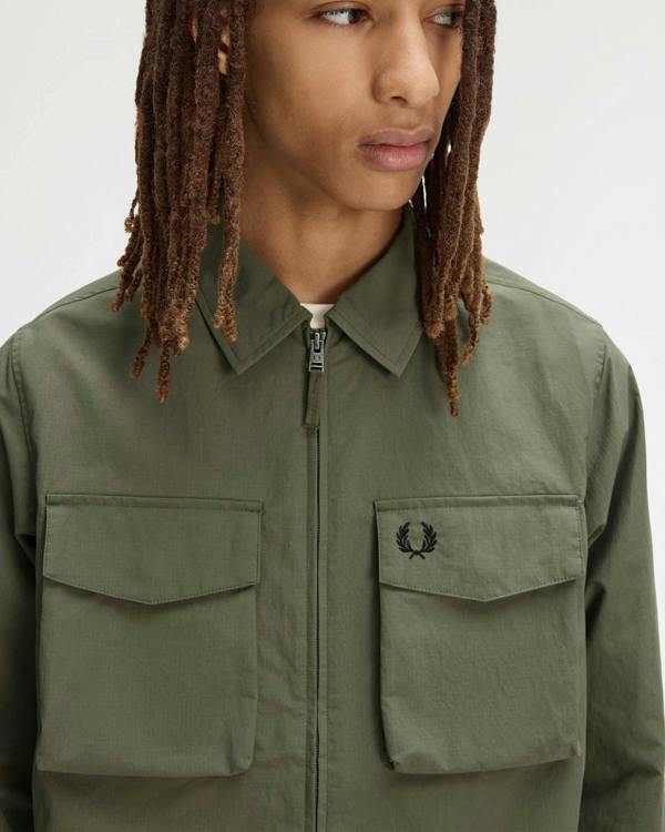 Fred Perry Mens Ripstop Pocket Overshirt - Laurel Wreath Green X21 | CHO | Designer Mens Overshirts