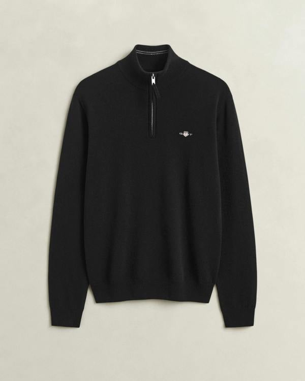 GANT Mens Superfine Lambswool Half Zip Sweater - 5 Black | CHO | Designer Mens Half Zip Jumpers