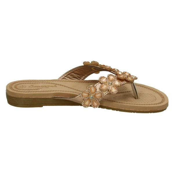 Savannah Ladies Savannah Jewelled Flower Trim Toepost Sandals