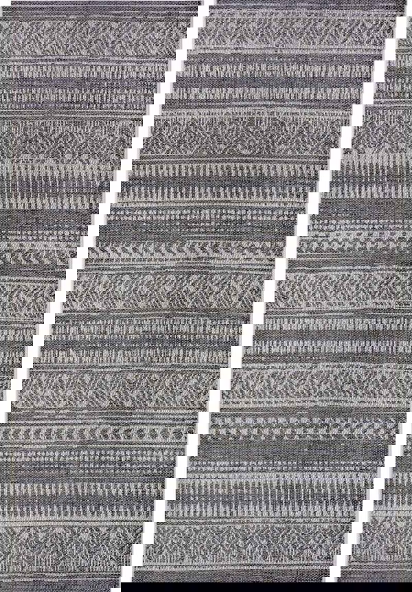 Indoor & Outdoor Tribal Geometric Rug – Grey