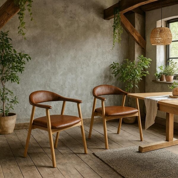 Wyld Haus Set of 2 Melbourne Brown Faux Leather Dining Chair With Armrest