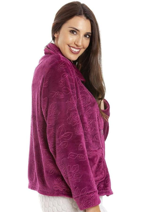 Camille Womens Button Up Rose Embossed Bed Jackets 