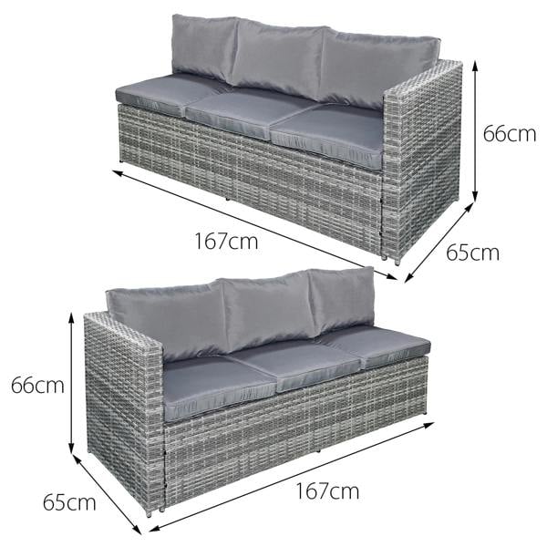 malta rattan 9 seat firepit u shape sofa set in mixed grey with grey cushions