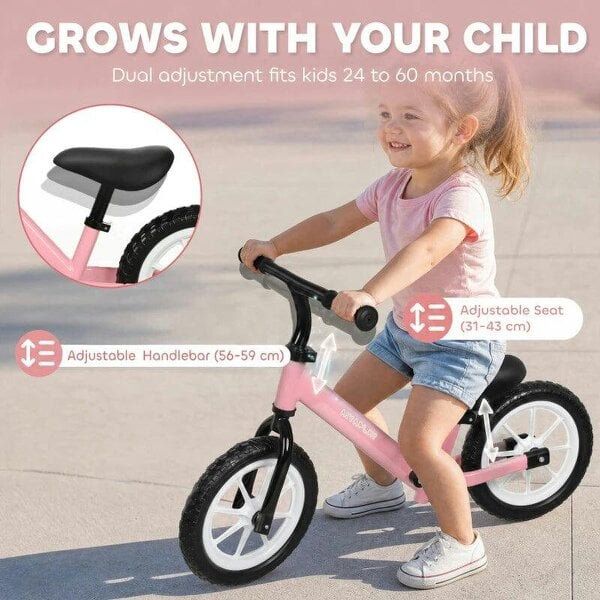 11.2" Balance Bike for 2-5 Years, Toddler Bike with Lighting Wheels, Adjustable Seat & Handlebar, 360° Steering, Pink