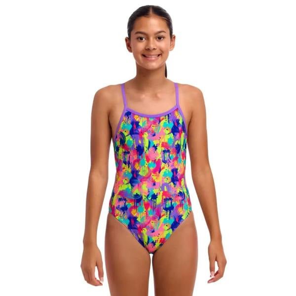 Funkita girls mess match single strap swimsuit in multicolored tie-dye