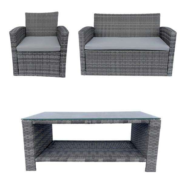 Shatchi 4 Seater Rattan Garden Furniture Set – 2 Chairs, Loveseat Sofa, Coffee Table Outdoor Patio Set