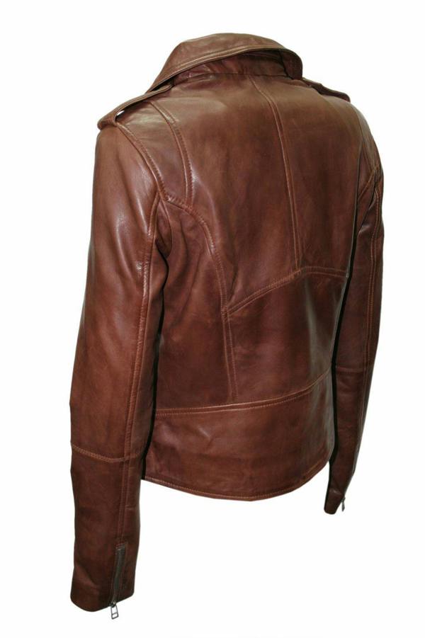 Infinity Leather Womens Chestnut Leather Biker Jacket-Reynosa