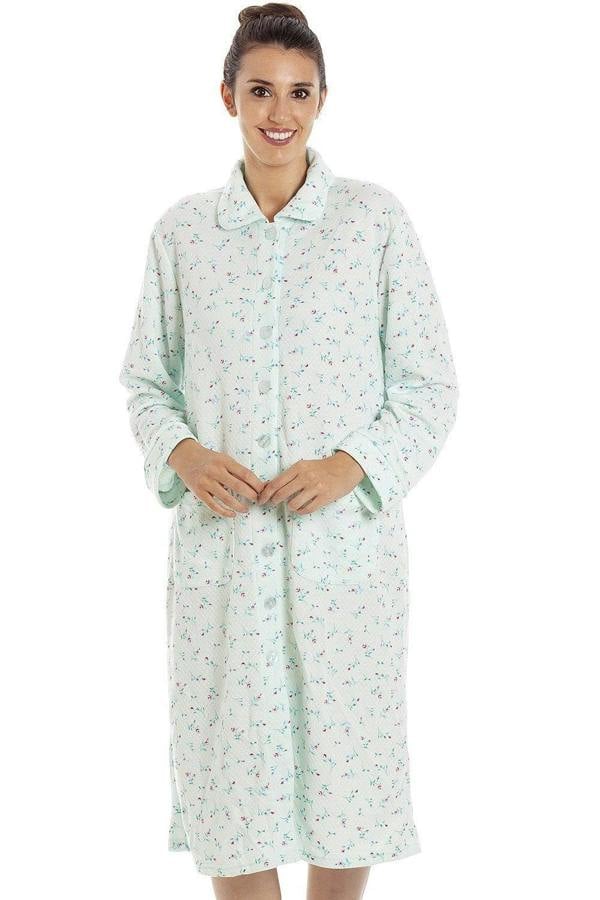 Womens Floral Mock Quilt Button Housecoats
