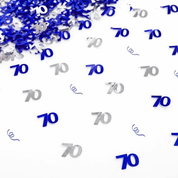 70th Birthday Blue & Silver Metallic Confetti Pack, Foil Table Decoration for Parties and Celebrations image 2