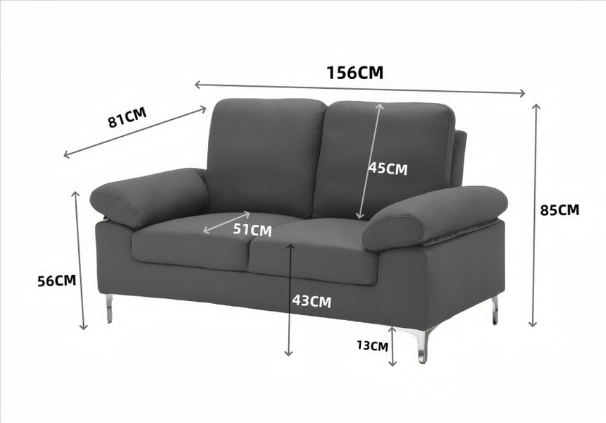 Kosy Koala Modern Two Seater Sofa Blue Fabric with Chrome Feet - Comfortable Couch with Cushion for Living Room, Bedroom or Office