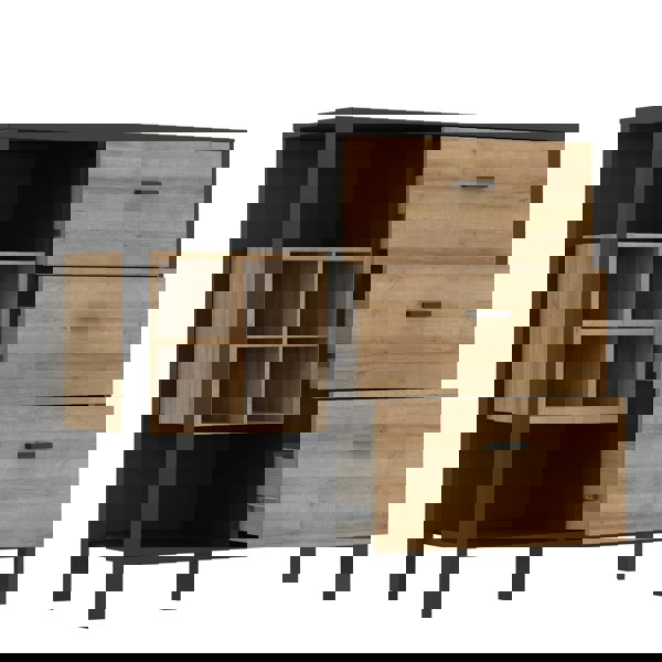 Furniture To Go High Rock 3 Drawer Display Chest in Matt Black/Riviera Oak