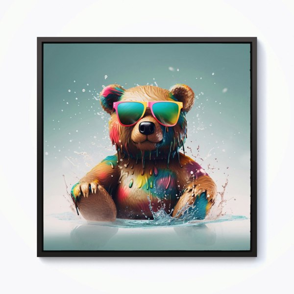 Warren Reed Splash Art Bear In Glasses Framed Canvas