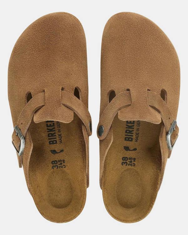 Birkenstock Boston Suede Leather Womens Clogs - Dark Tea. Top, Pair