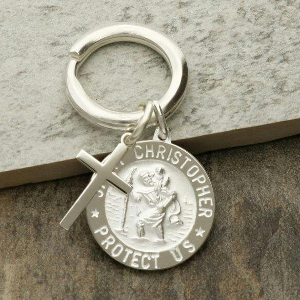 Christopher James of London Sterling Silver 24mm 3D St Christopher Keyring With Optional Engraving