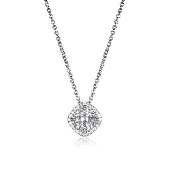 namana 925 Sterling Silver  Cubic Zirconia Cushion Halo Pendant Necklace