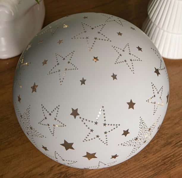 Samuel Alexander 15cm Battery Operated Light up Star Glass Ball in White with Warm White LEDs